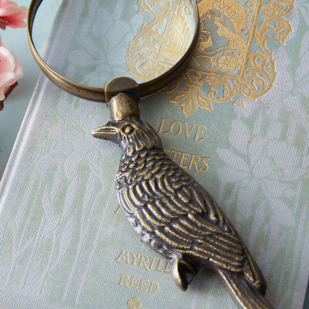 Antique Raven Magnifying Glass in Brass Finish