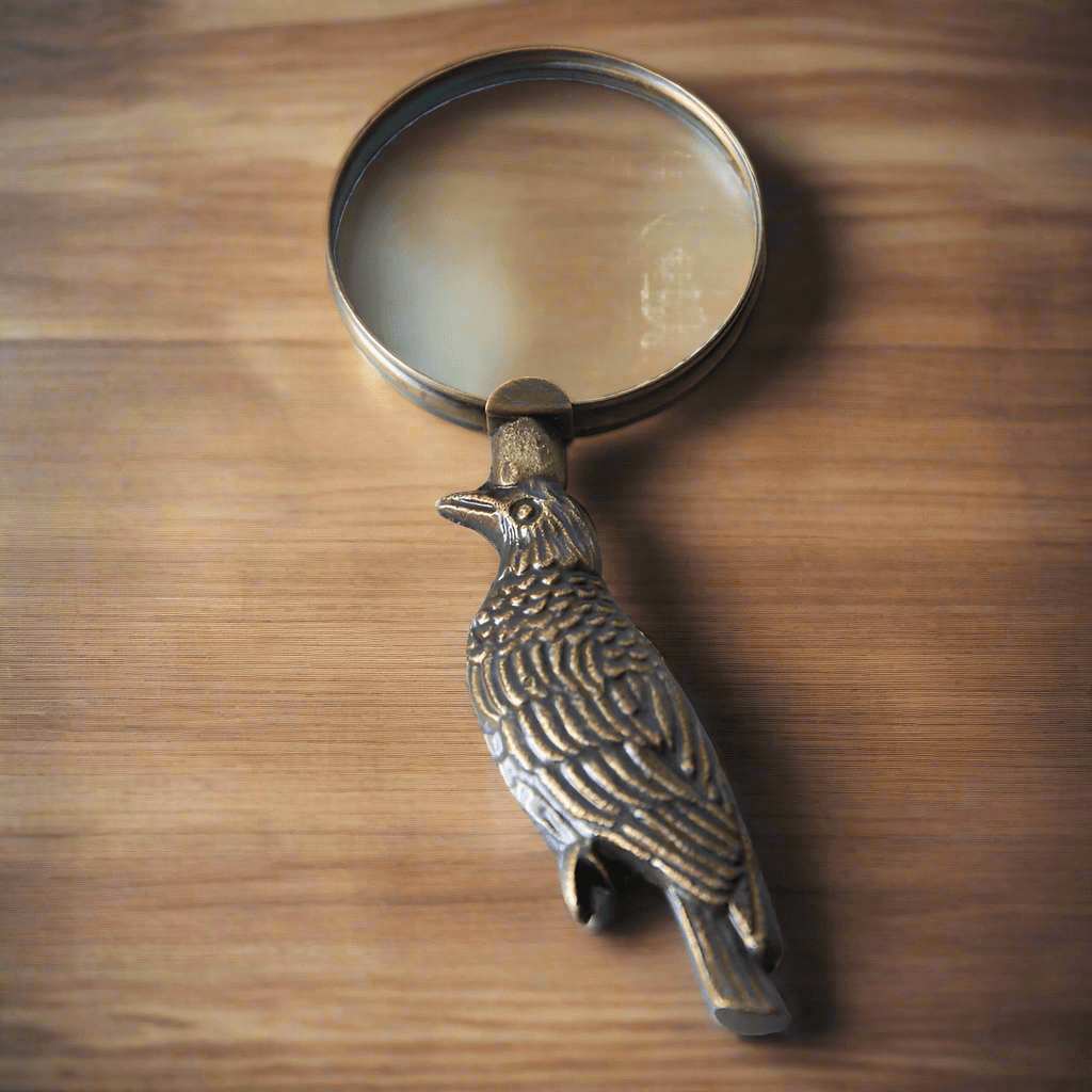 Antique Raven Magnifying Glass in Brass Finish