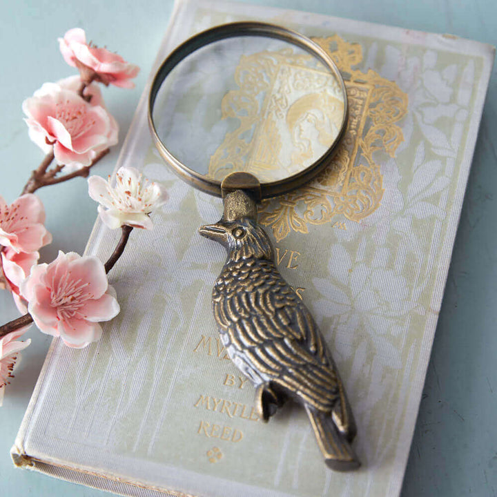 Antique Raven Magnifying Glass in Brass Finish