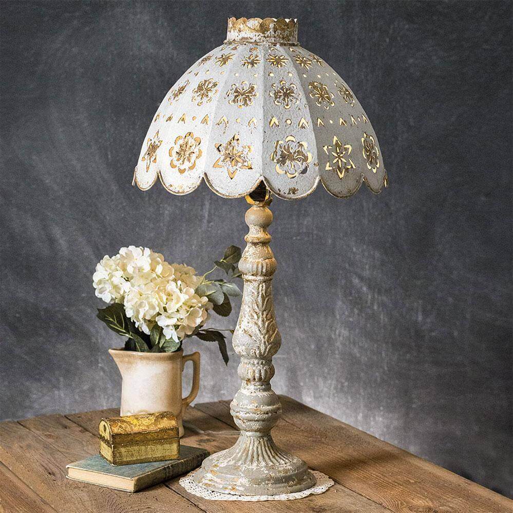 Antique Style Table Lamp with Decorative Metal Shade