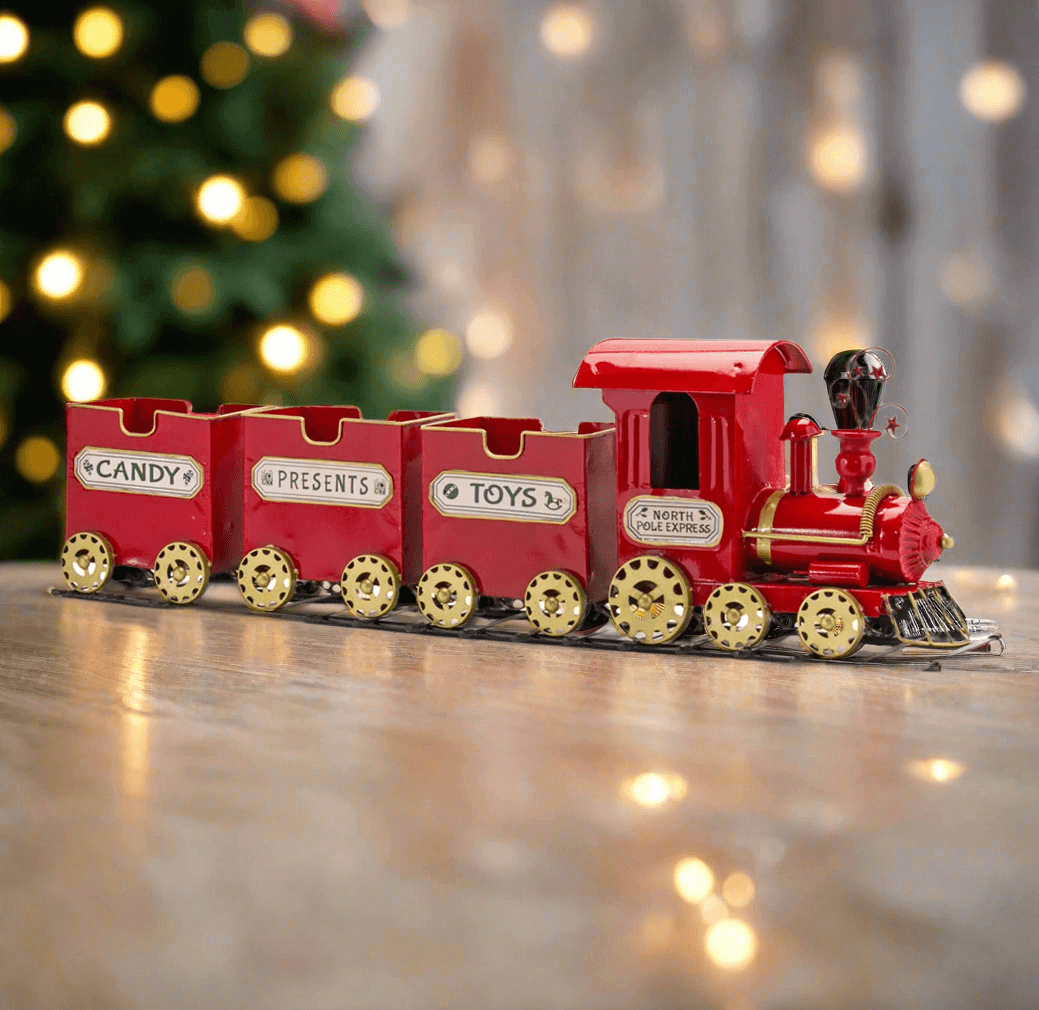 Antique Toy Train on Track Christmas Decor