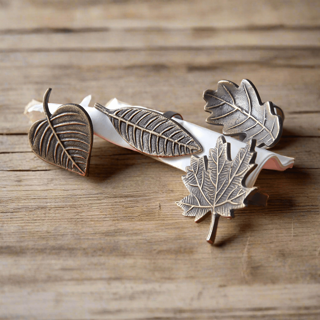 Assorted Fall Leaf Napkin Rings in Antique Brass (Set of 4)