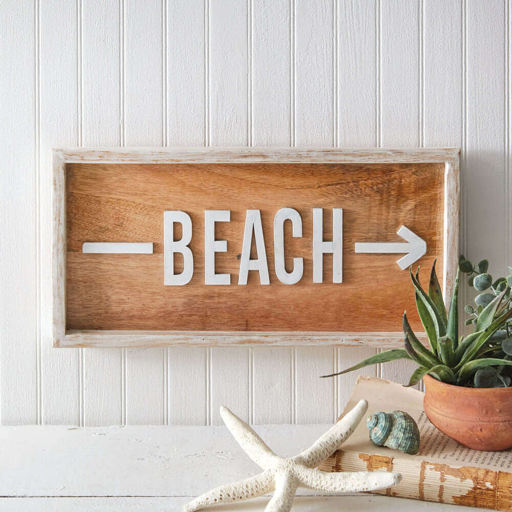 Beach Directional Wall Sign in Framed Wood