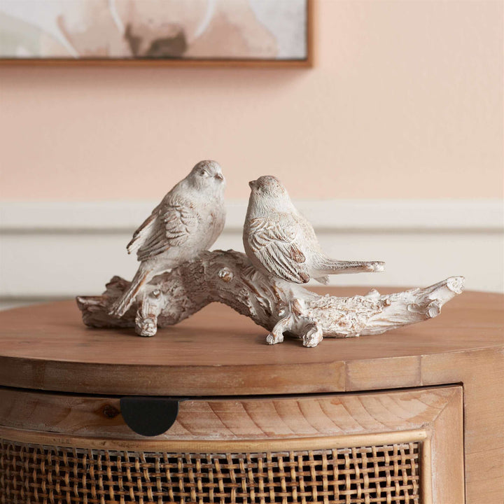 Birds on a Branch Figurine in Country Cottage White