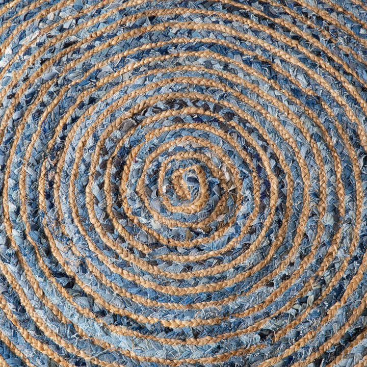 Blue Round Boho Handwoven Denim and Jute Area Rug