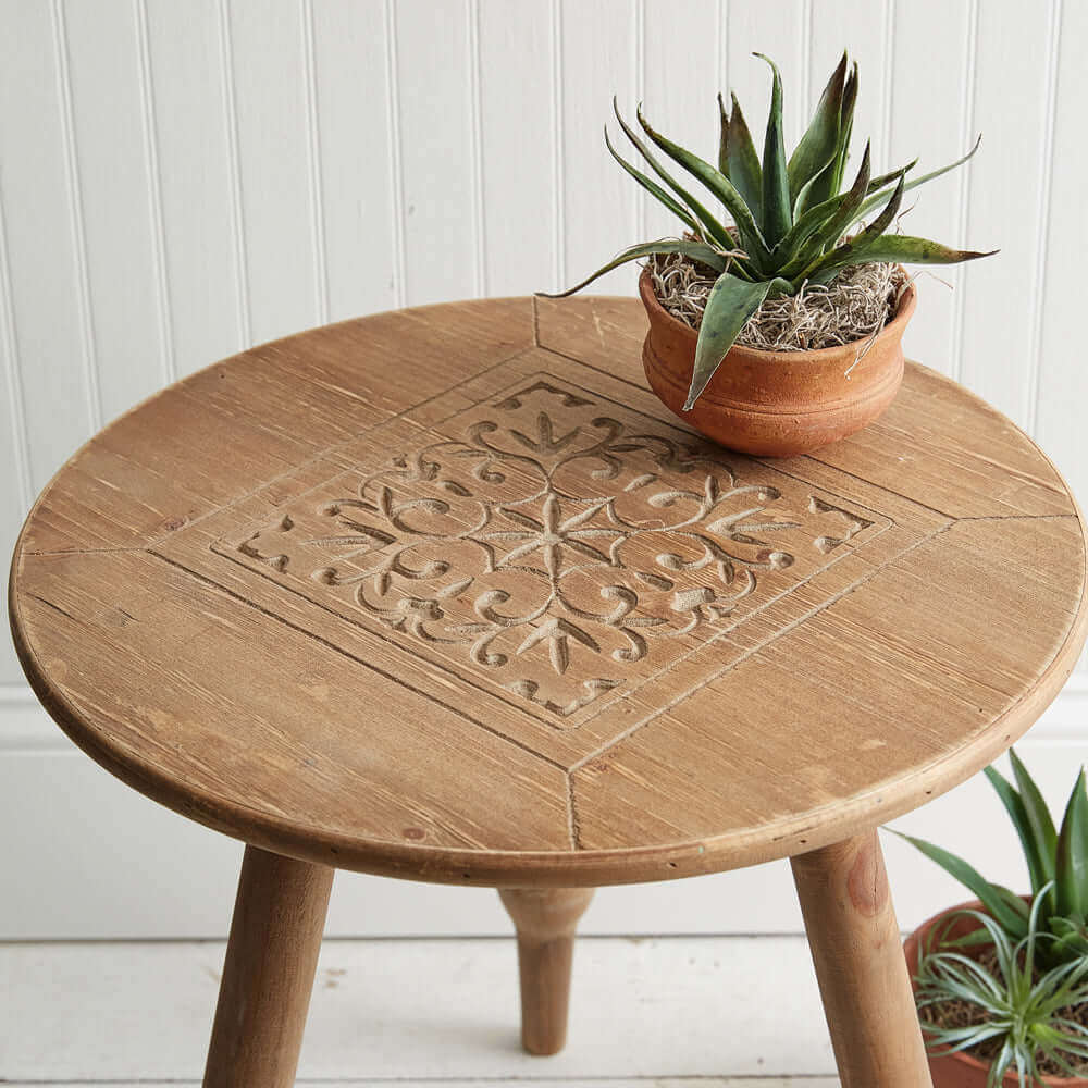 Bohemian Hand Carved Wood Stool