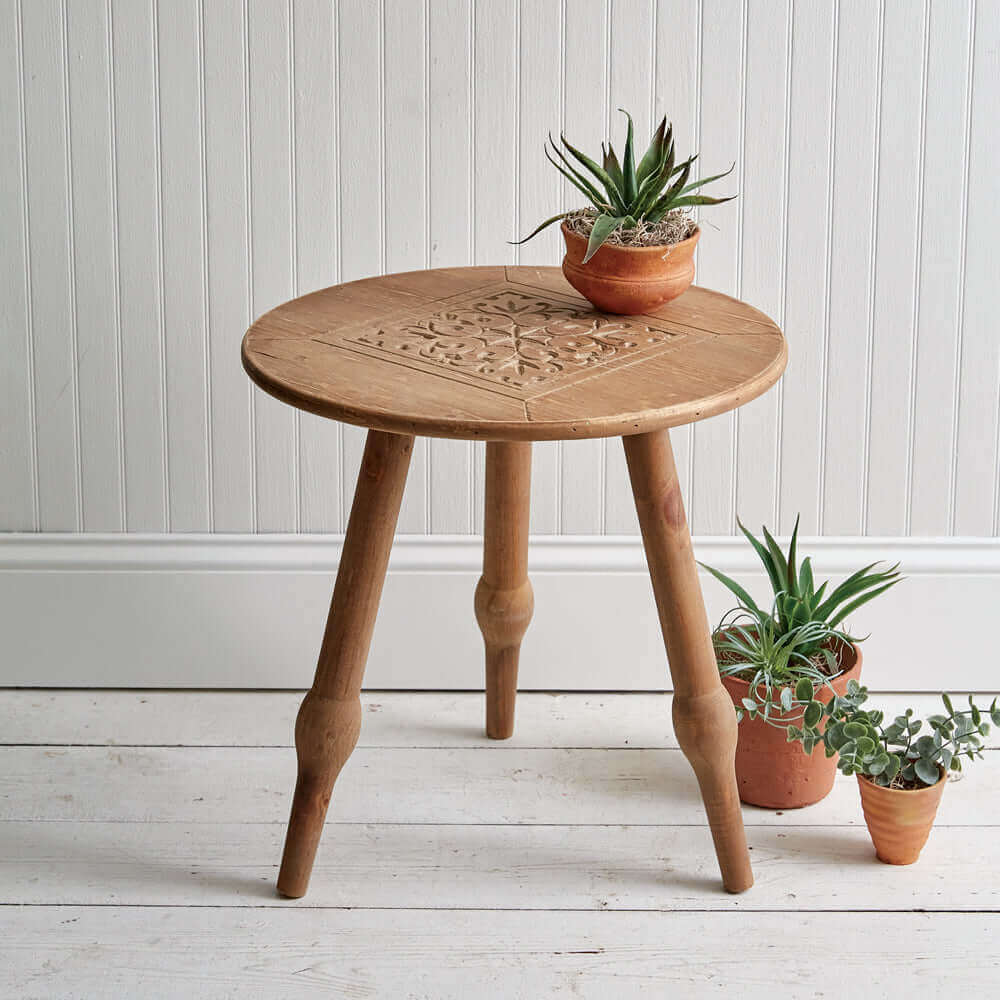 Bohemian Hand Carved Wood Stool