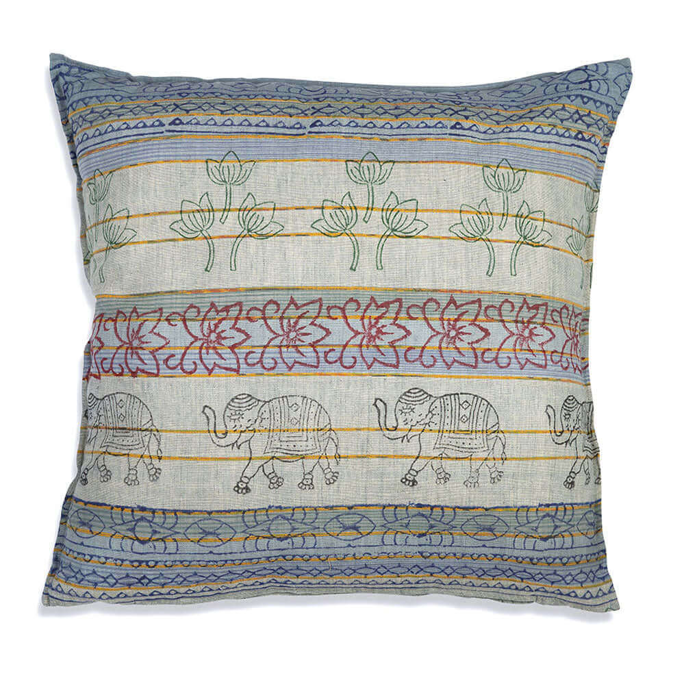 Boho Euro Square Cotton Pillow with Elephants