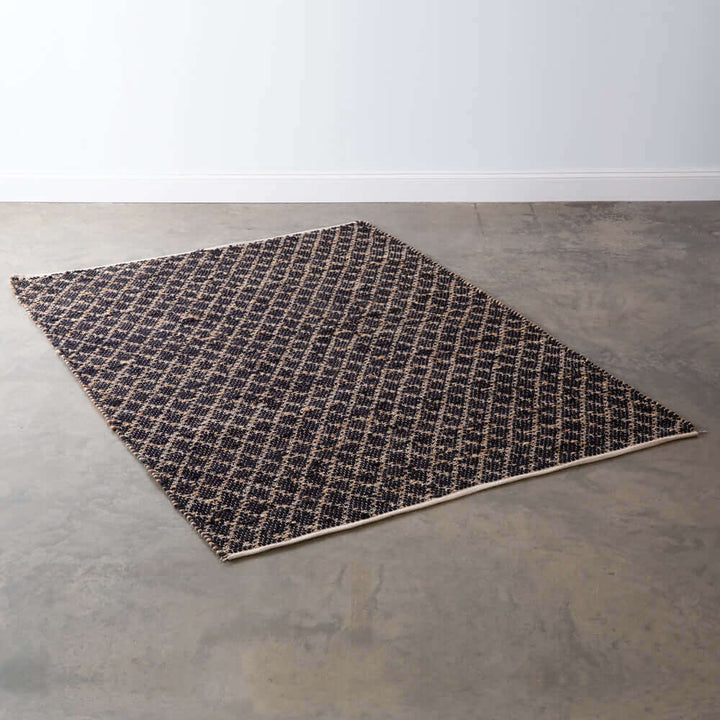 Boho Handwoven Cotton and Jute Area Rug with Diamond Pattern