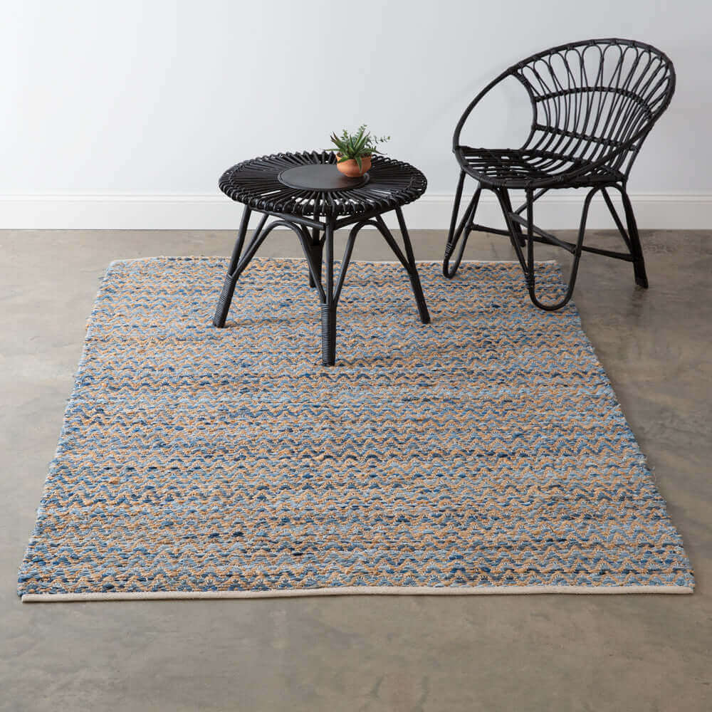 Boho Handwoven Denim and Jute Area Rug