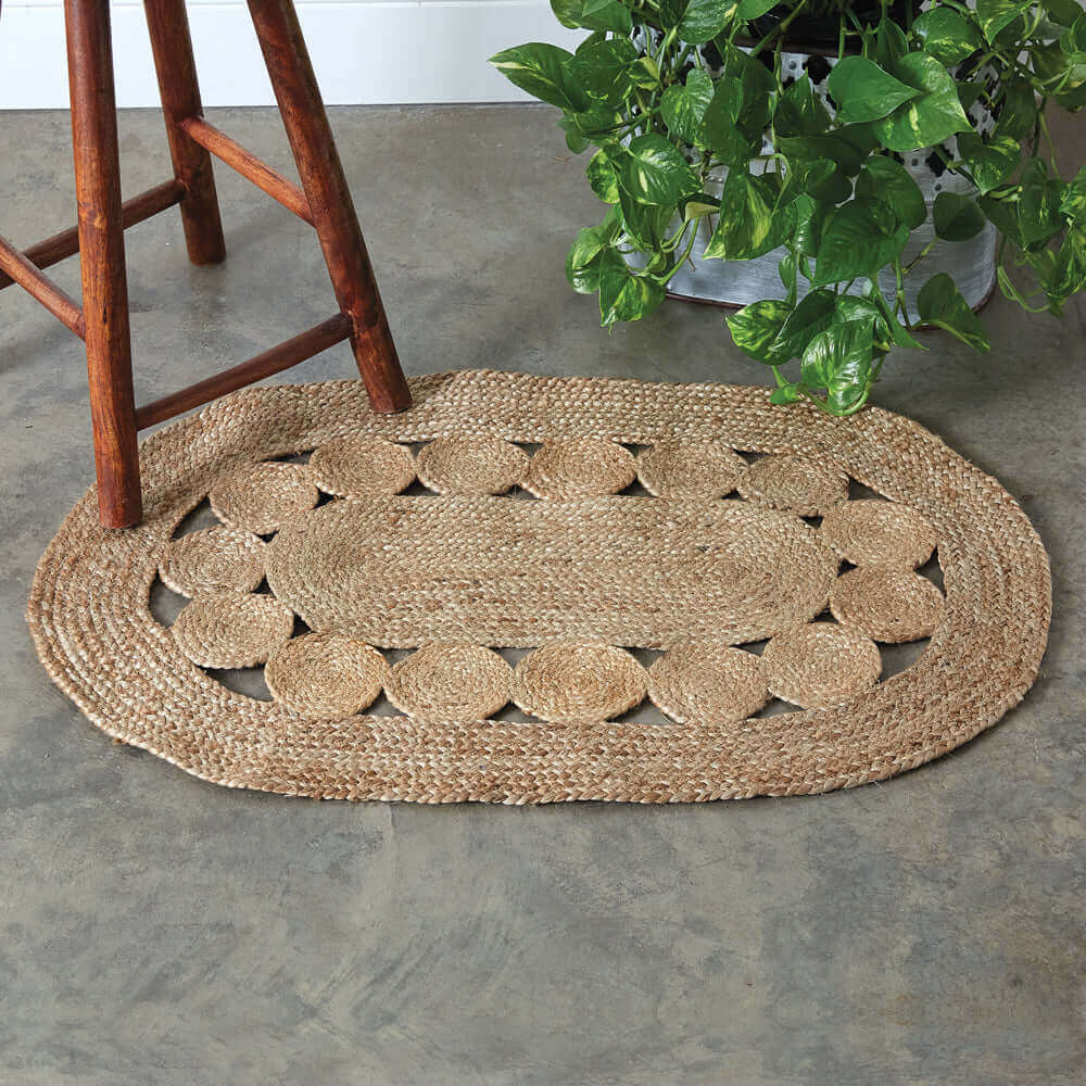 Boho Handwoven Jute Accent Rug with Circles