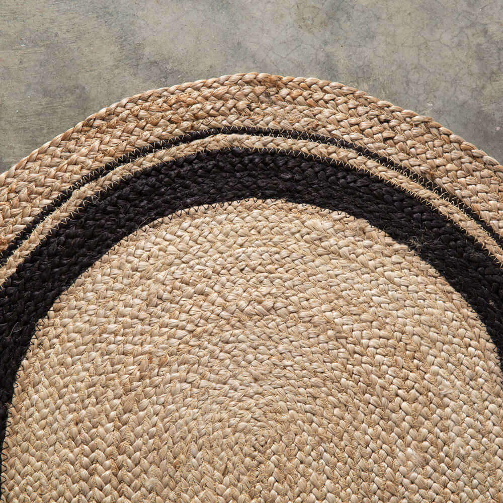 Boho Handwoven Jute Doormat with Black Oval Accents