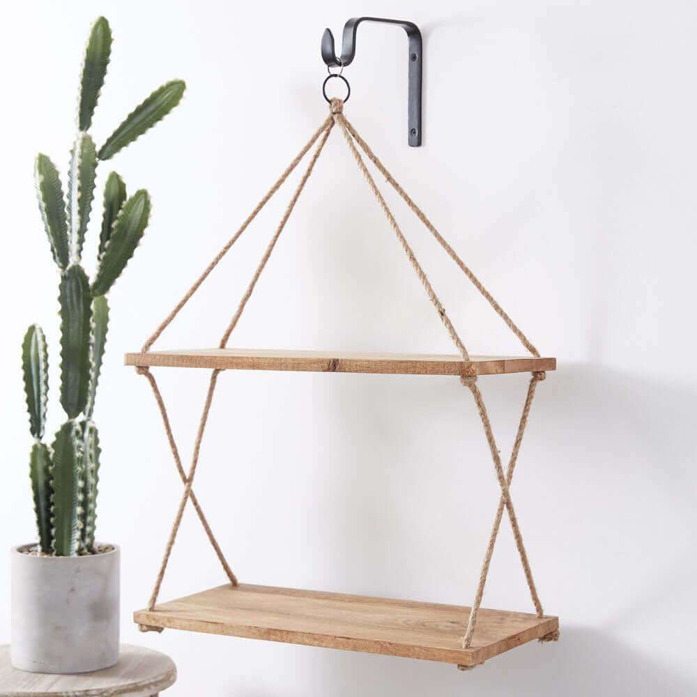 Boho Hanging Wooden Wall Shelf