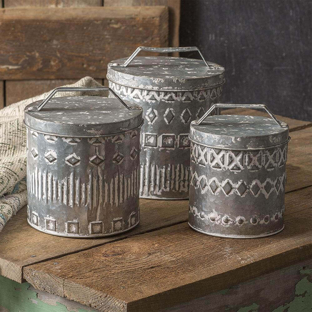 Boho Metal Canisters with Lids (Set of 3)