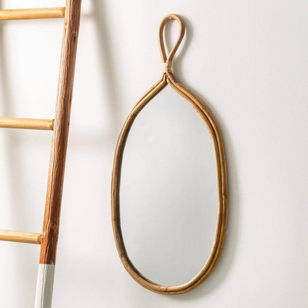 Boho Rattan Teardrop Wall Mirror