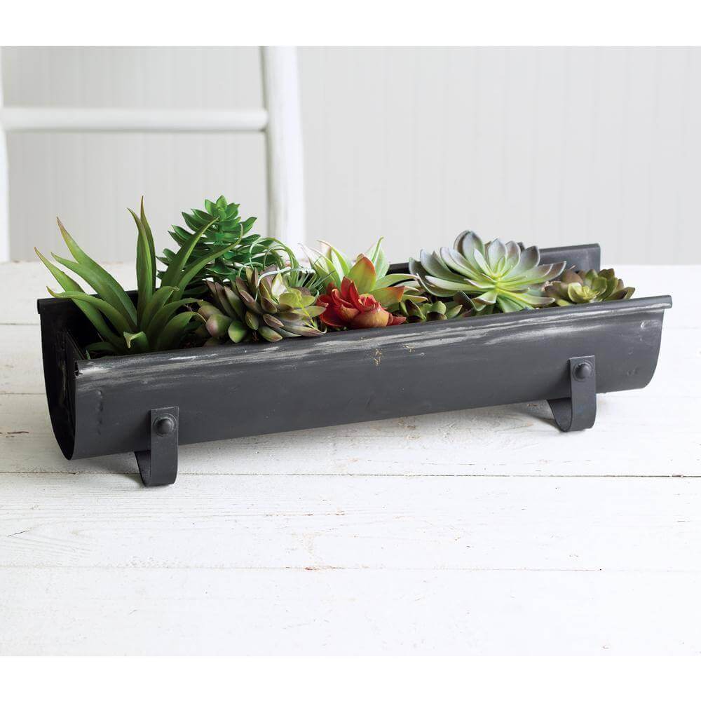 Chicken Feeder Planter in Black Distressed Metal