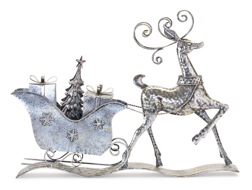 Christmas Deer Figurine Pulling Antique Sleigh with Presents