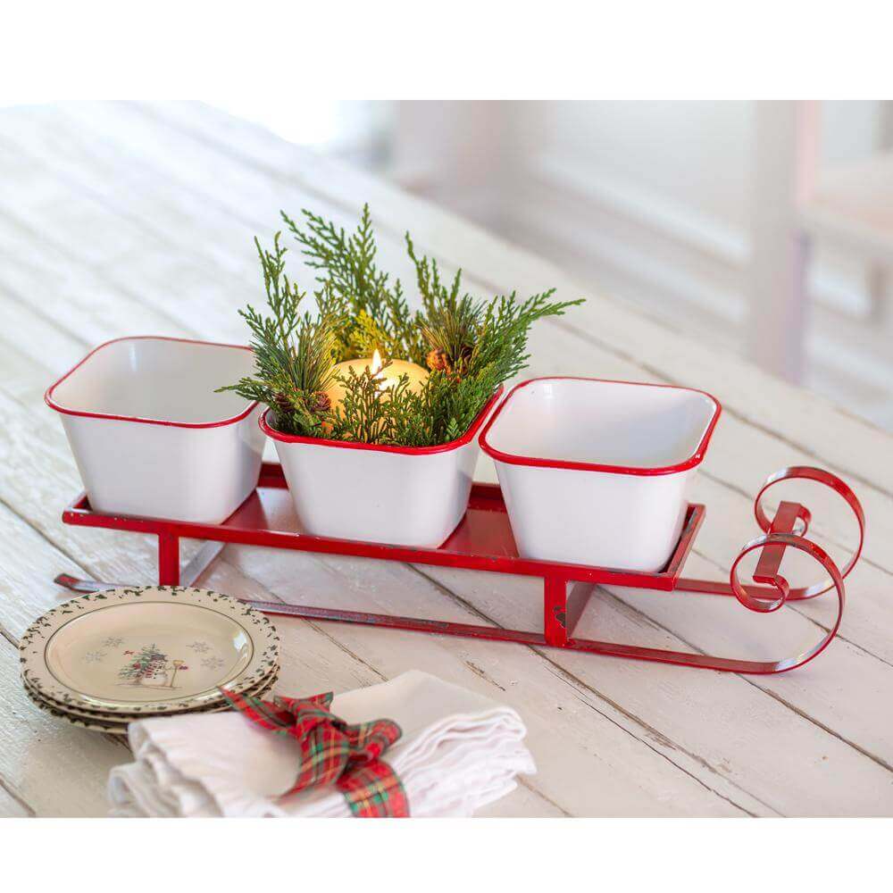 Christmas Sleigh Centerpiece with Three Bins