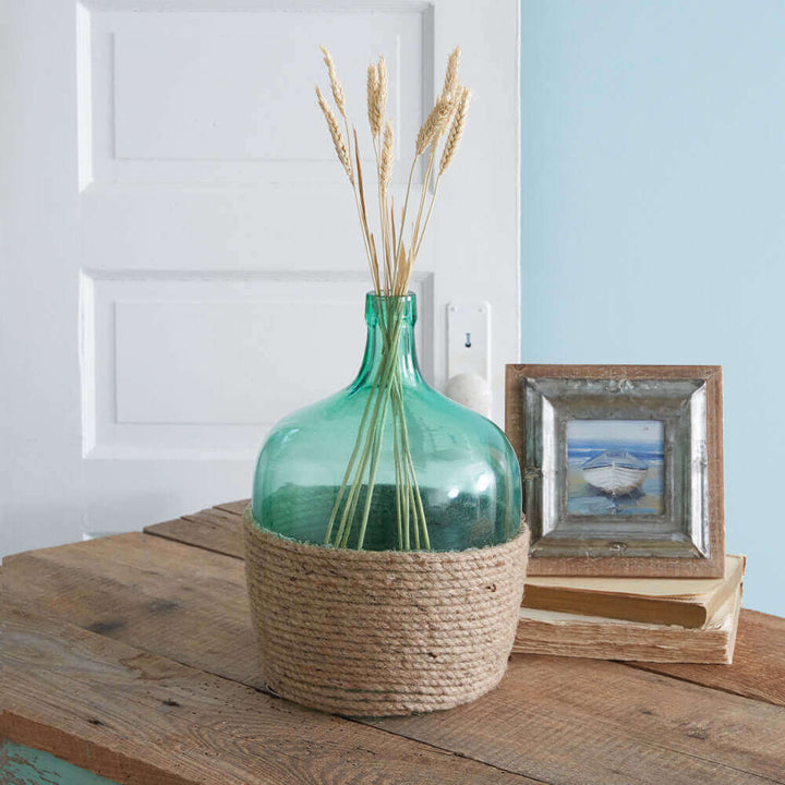 Coastal Recycled Glass Vase with Jute Rope