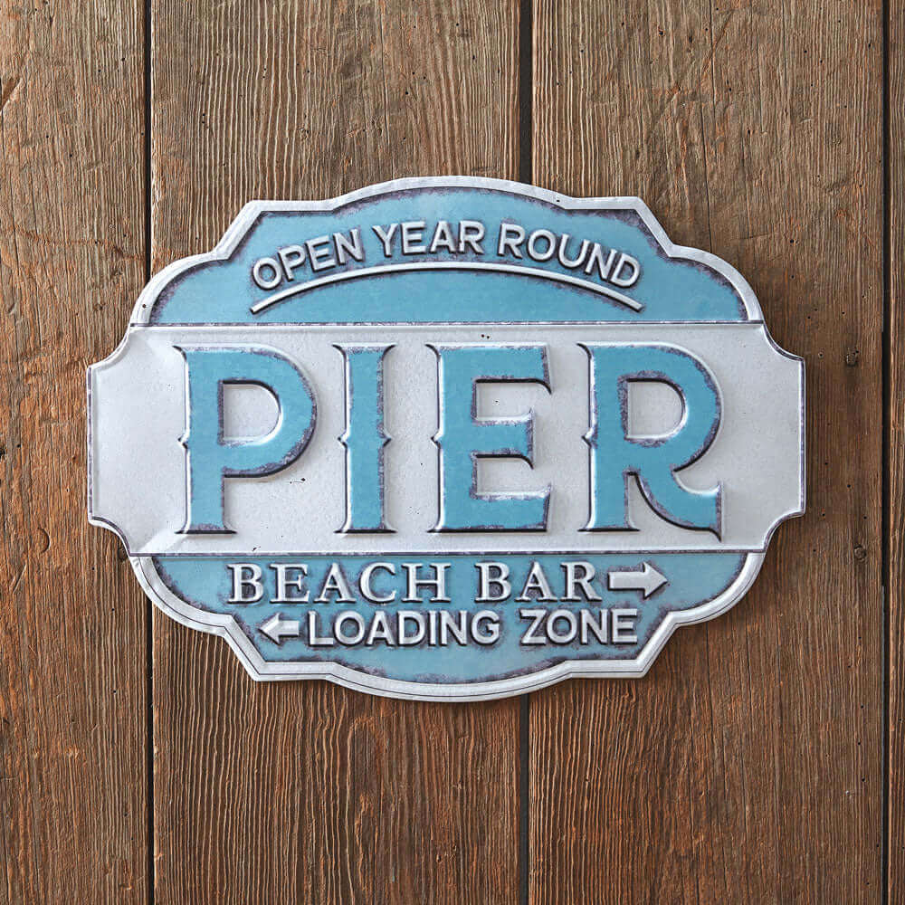 Coastal Rustic Beach Bar on Pier Wall Sign