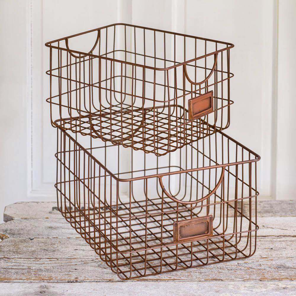 Copper Finish Storage Baskets (Set of 2)