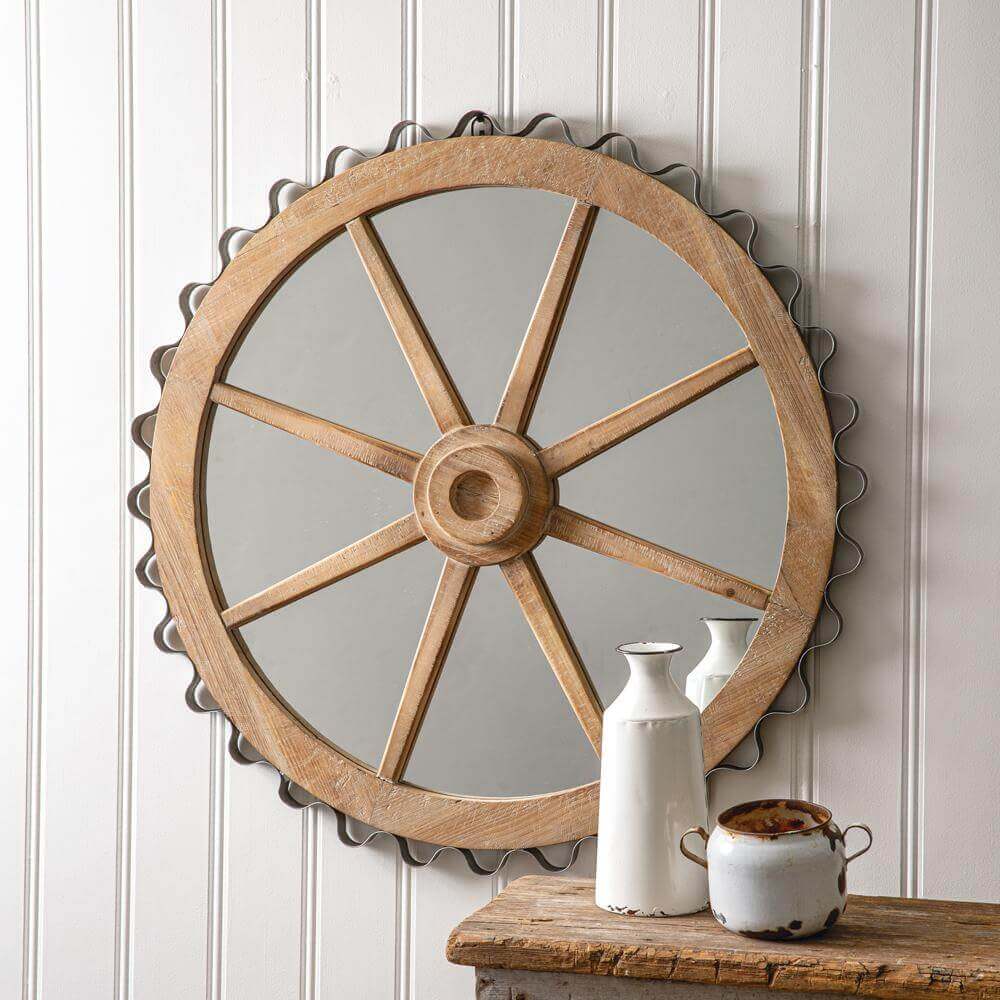 Country Farmhouse Wagon Wheel Wall Mirror