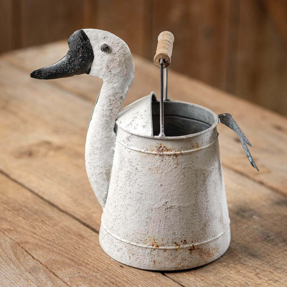 Country Vintage Goose Bucket with Wood Handle