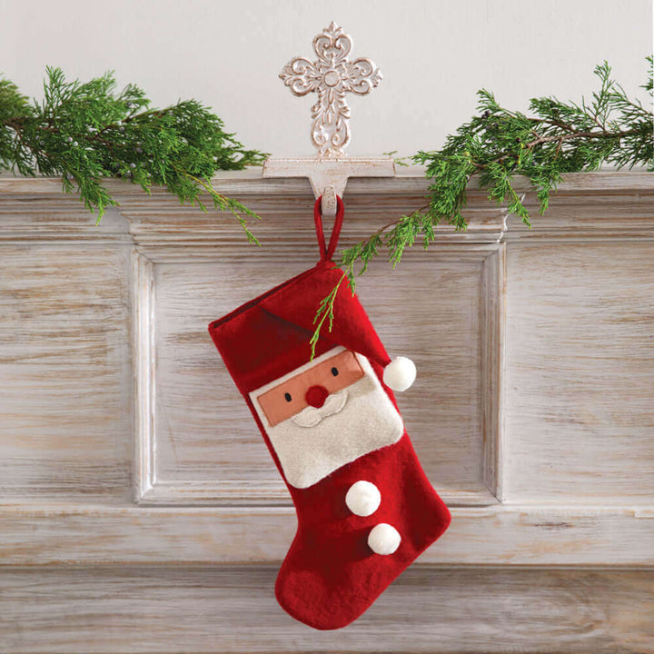 Cross Christmas Stocking Holder in Whitewashed Cast Iron