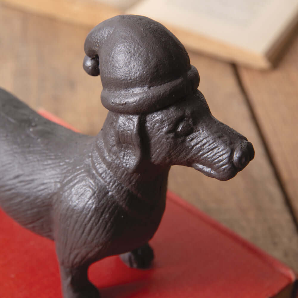 Dachshund Christmas Figurine in Cast Iron