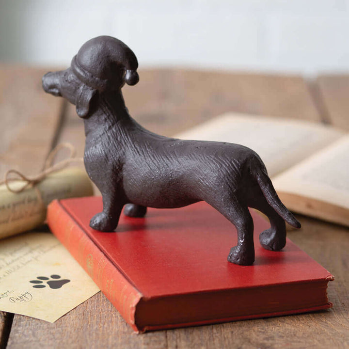 Dachshund Christmas Figurine in Cast Iron