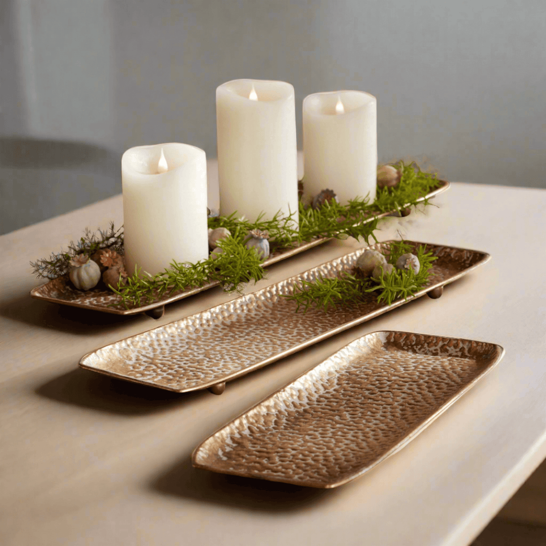 Decorative Gold Trays in Hammered Metal (Set of 3)