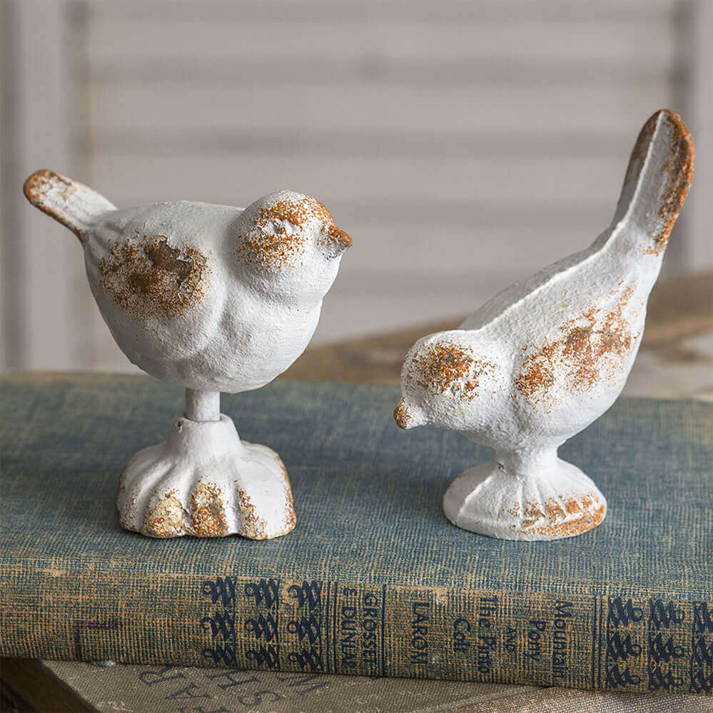 Decorative Rustic Cast Iron Bird Statues (Set of Two)