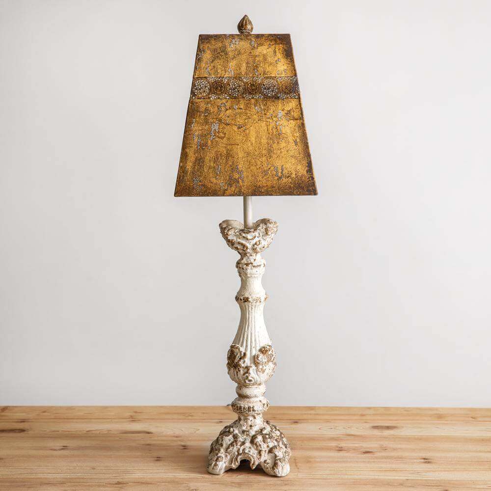 Distressed Antique French Country Lamp & Metal Shade