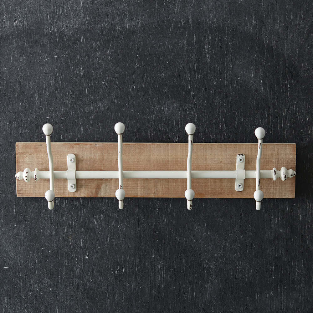 Distressed Metal and Wood Wall Rack with Hooks