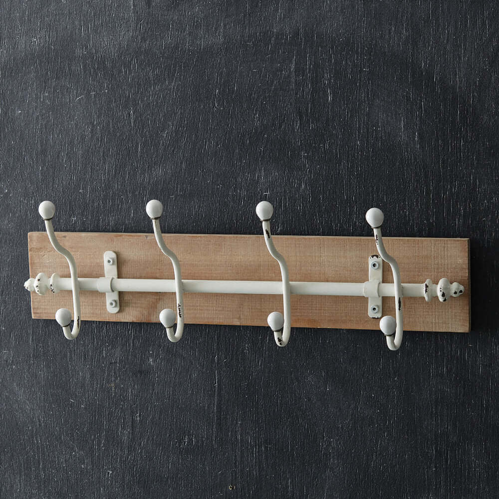 Distressed Metal and Wood Wall Rack with Hooks