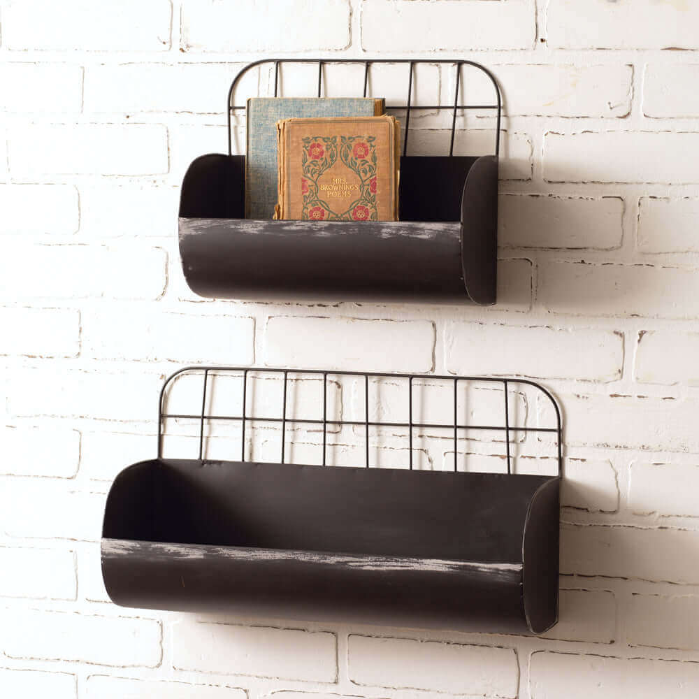 Distressed Metal Storage Wall Bins (Set of 2)