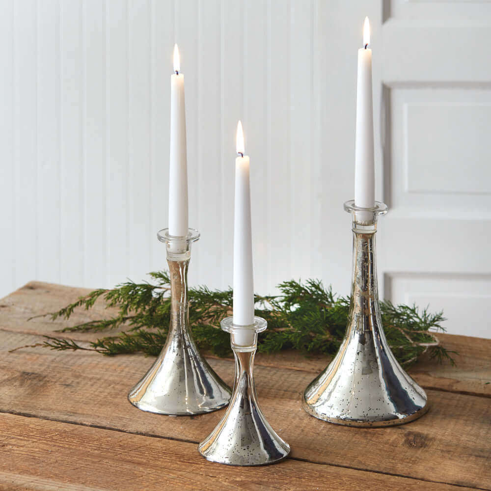 Distressed Silver Mercury Glass Taper Candle Holders (Set of 3)