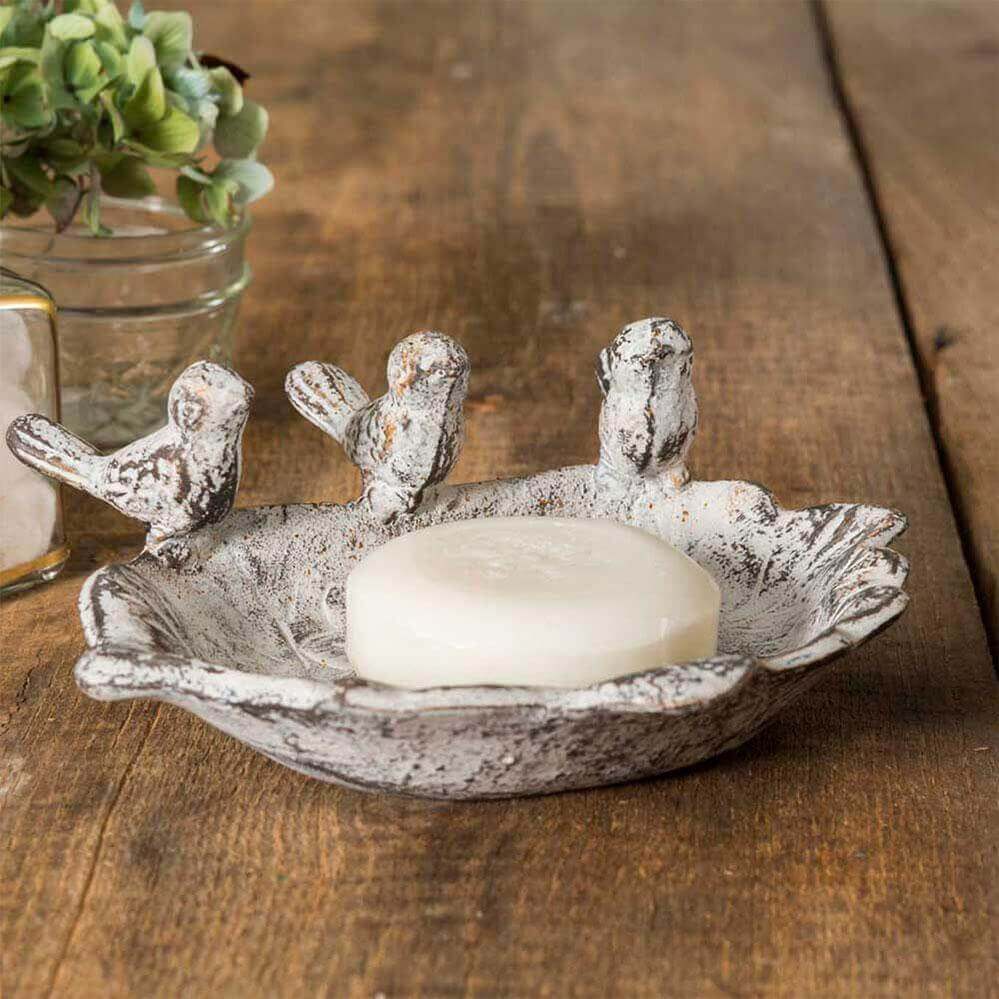 Distressed Singing Birds Metal Soap Dish (Set of 2)