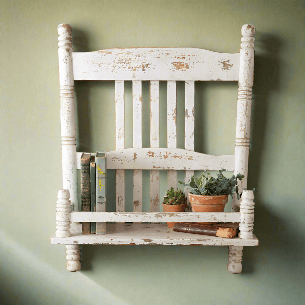 Distressed Vintage Inspired Repurposed Chair Wall Shelf