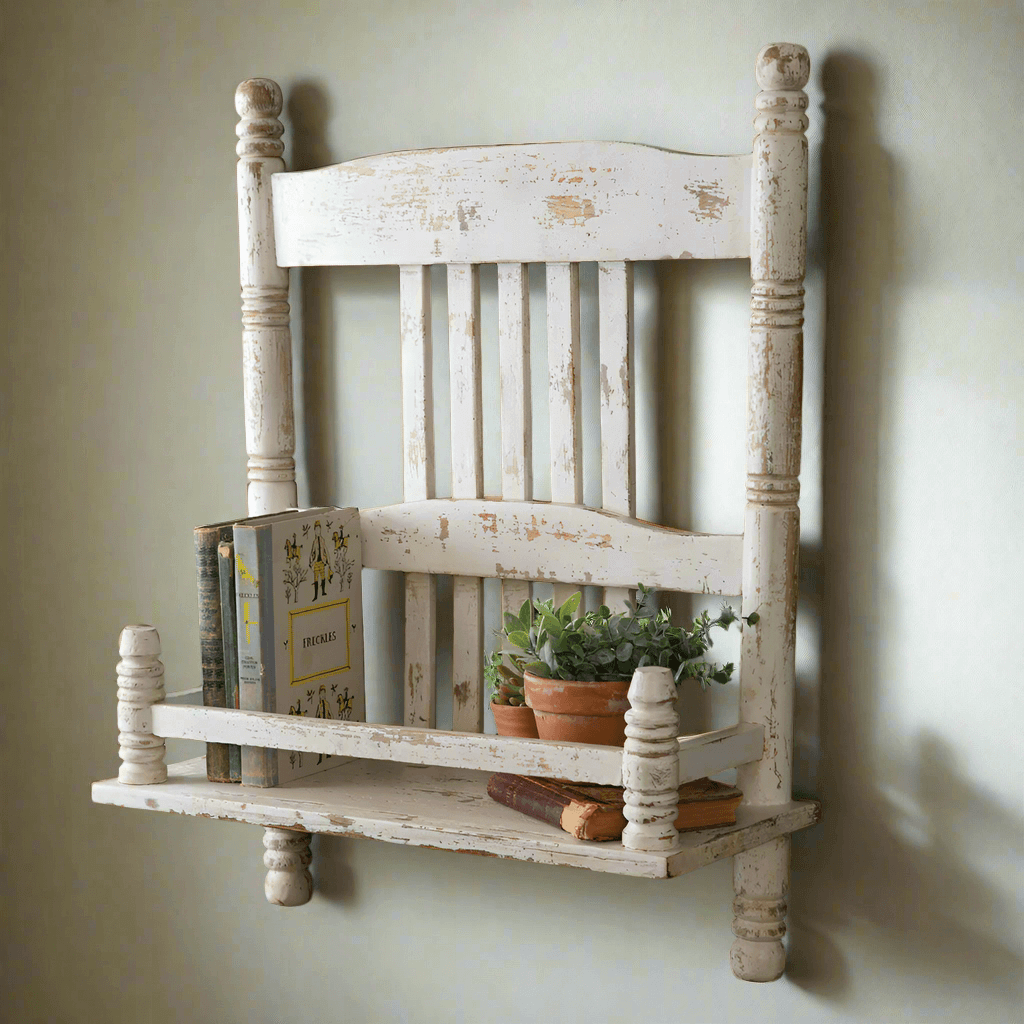 Distressed Vintage Inspired Repurposed Chair Wall Shelf