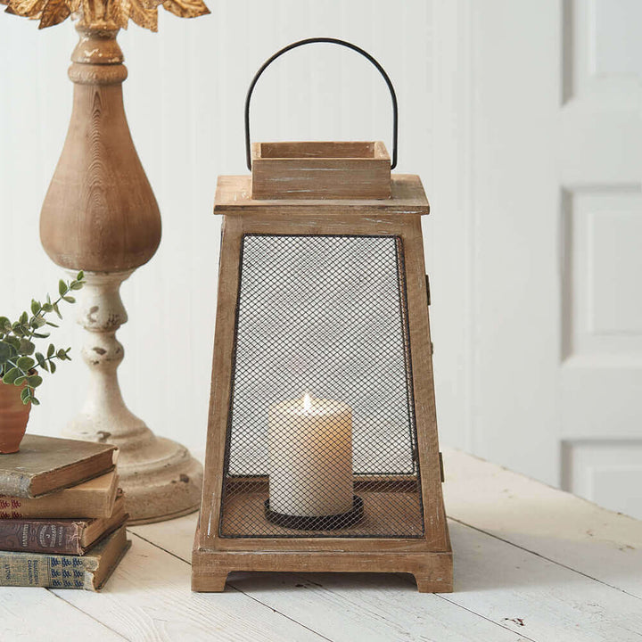 Distressed Wood and Mesh Lantern