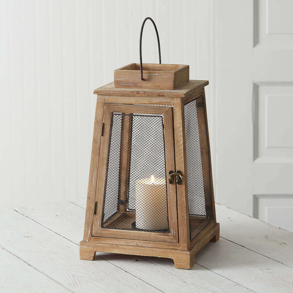 Distressed Wood and Mesh Lantern