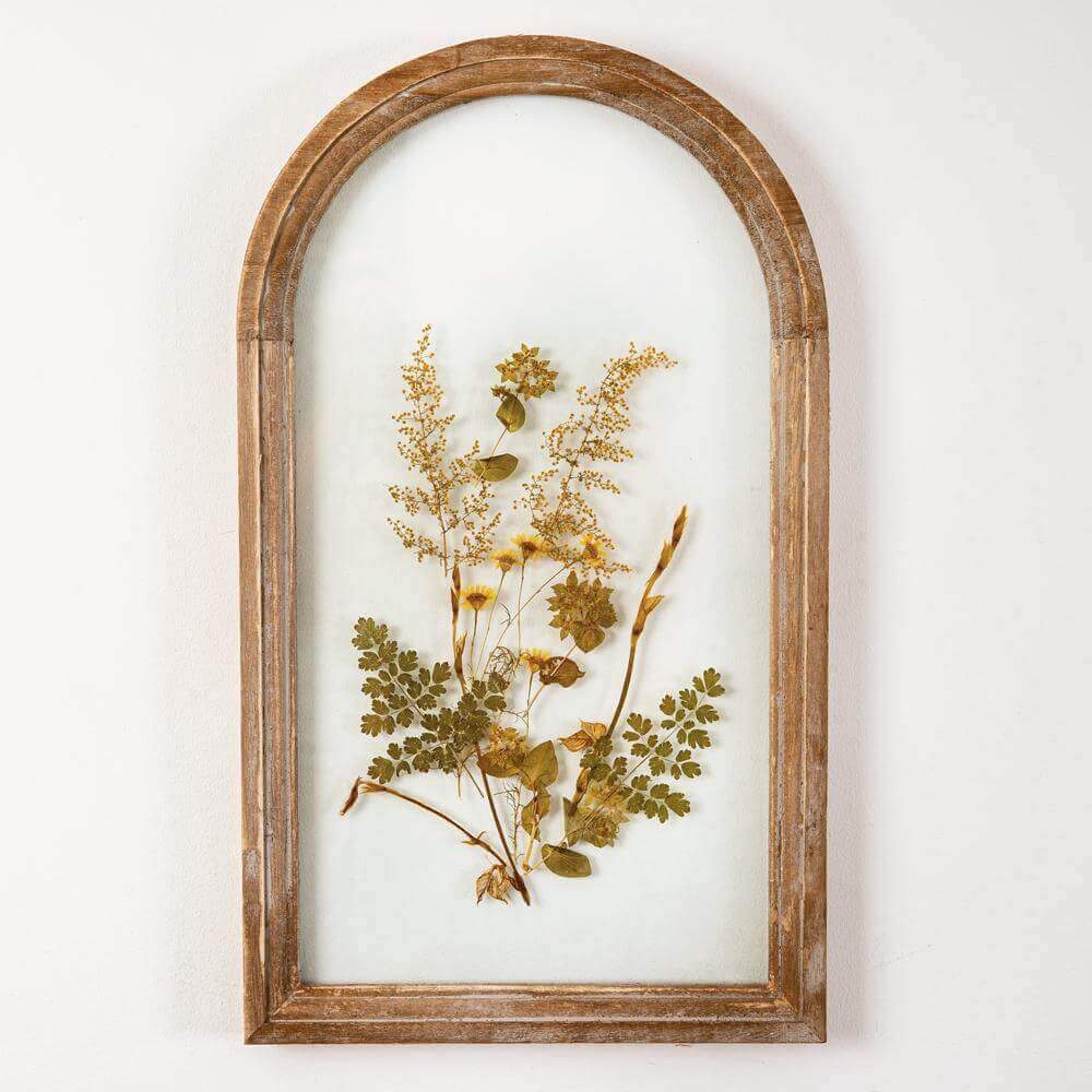 Dried Flowers in Arched Wood Frame