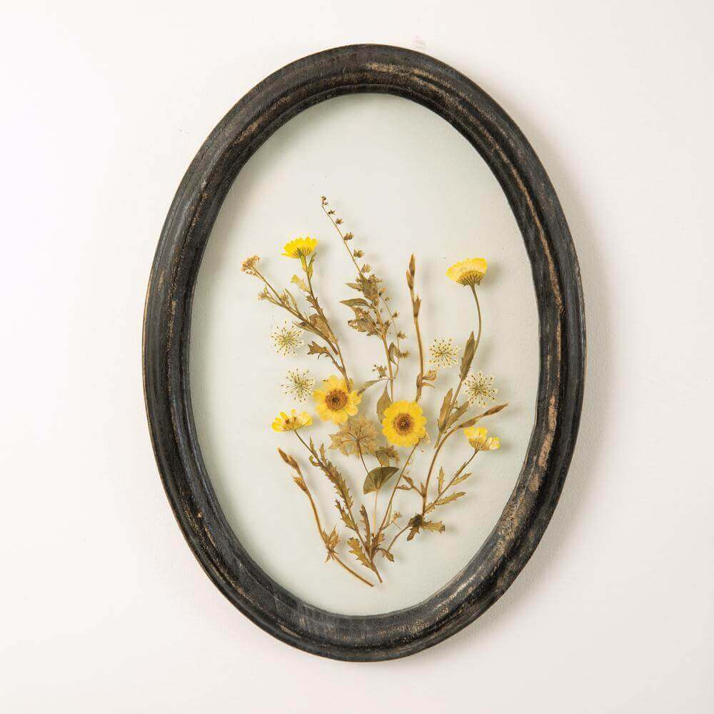 Dried Flowers in Oval Wood Frame