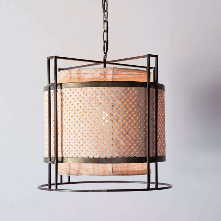 Eclectic Drum Metal and Lattice Pendant Lamp