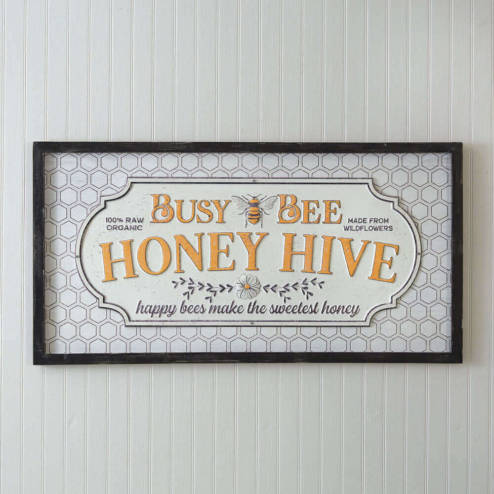 Farmhouse Busy Bee Honey Hive Plaque Wall Sign with Frame