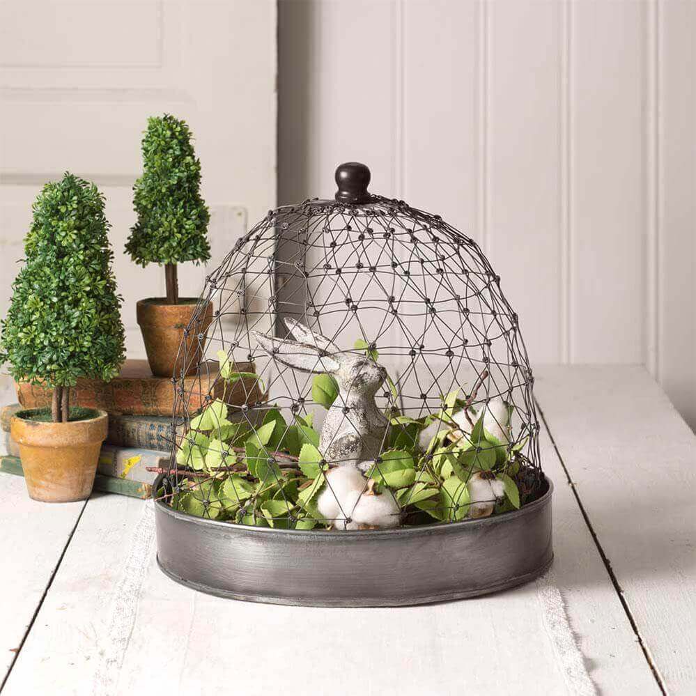 Farmhouse Chicken Wire Cloche with Tray