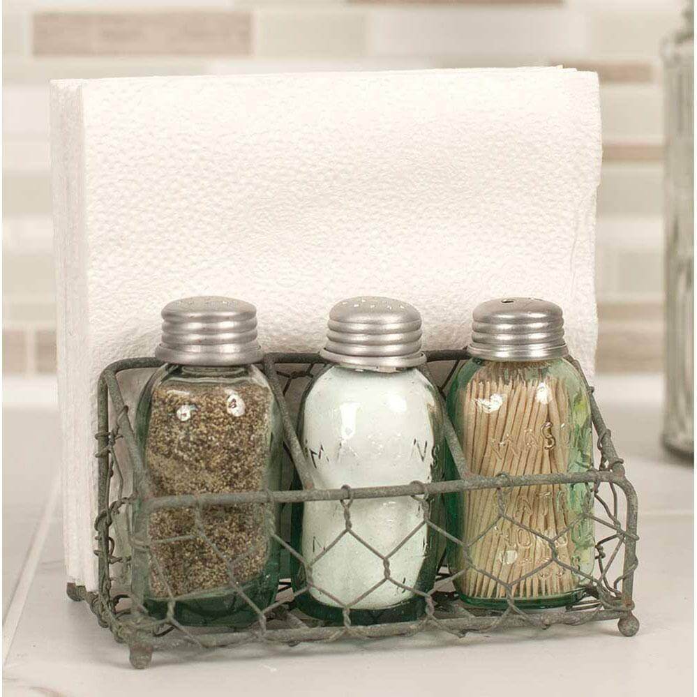 Farmhouse Chicken Wire Salt, Pepper, Toothpicks and Napkin Caddy