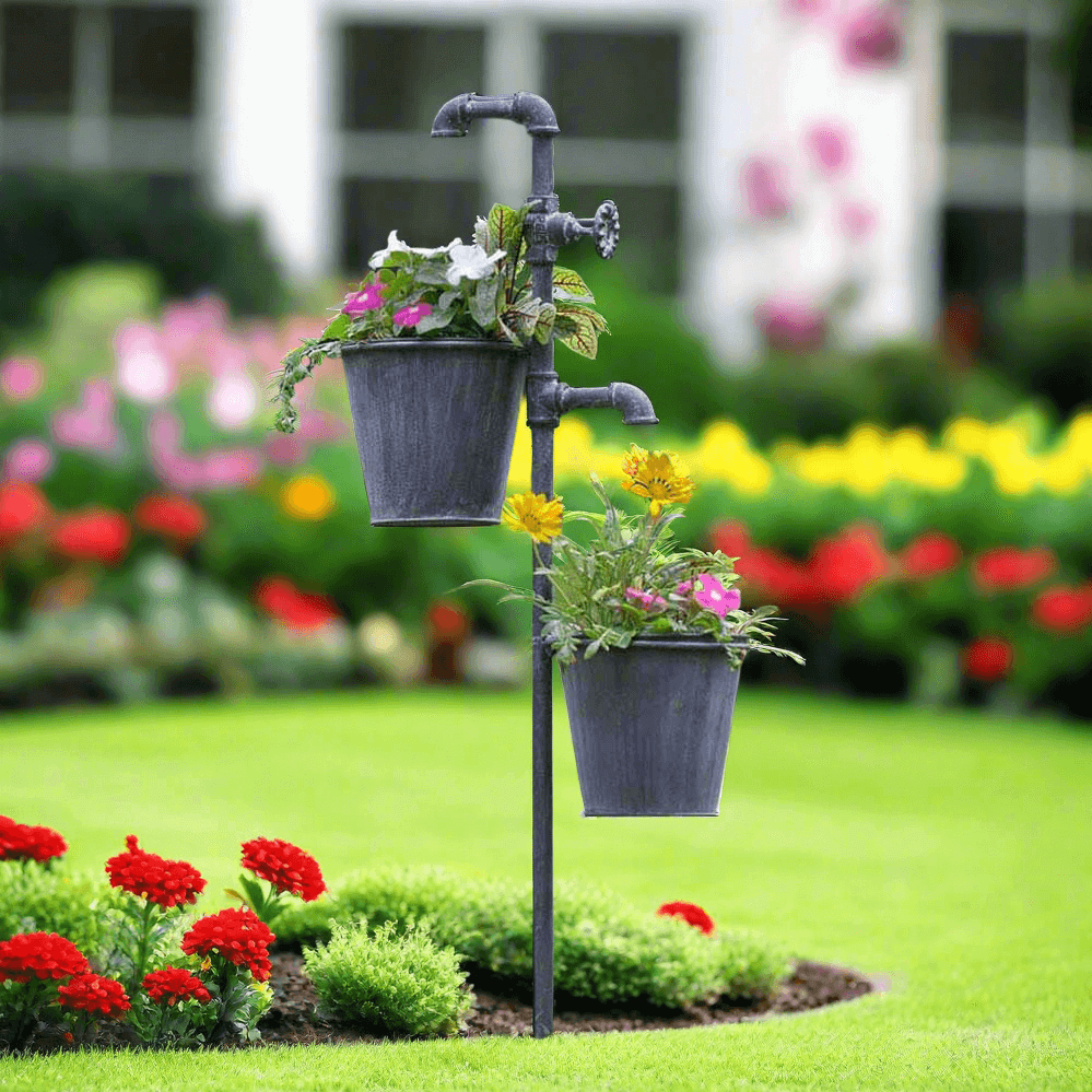 Farmhouse Faucet Garden Stake with Two Planters