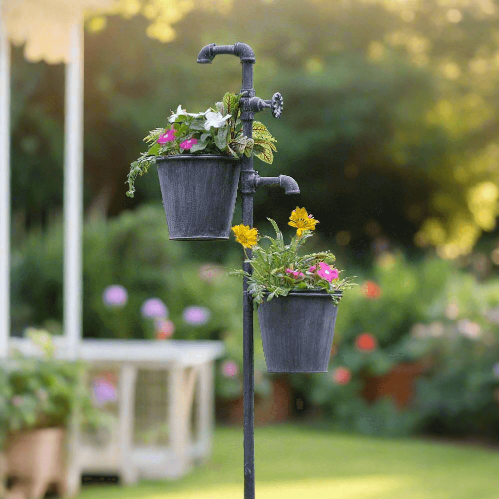 Farmhouse Faucet Garden Stake with Two Planters